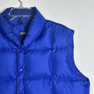 Lands End Mens Blue Goose Down Puffer Vest Quilted 42 44 Snap Closure Mock Neck